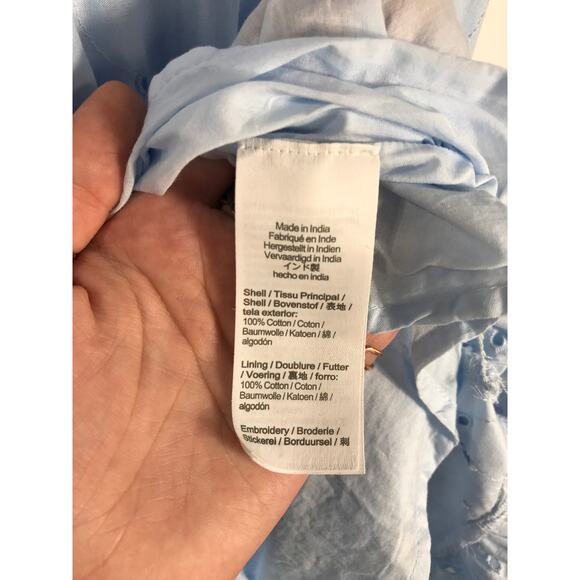 J. Crew Midi Dress Women's 8 Blue V Neck Puff Sleeve Eyelet Tiered Feminine - Picture 12 of 15